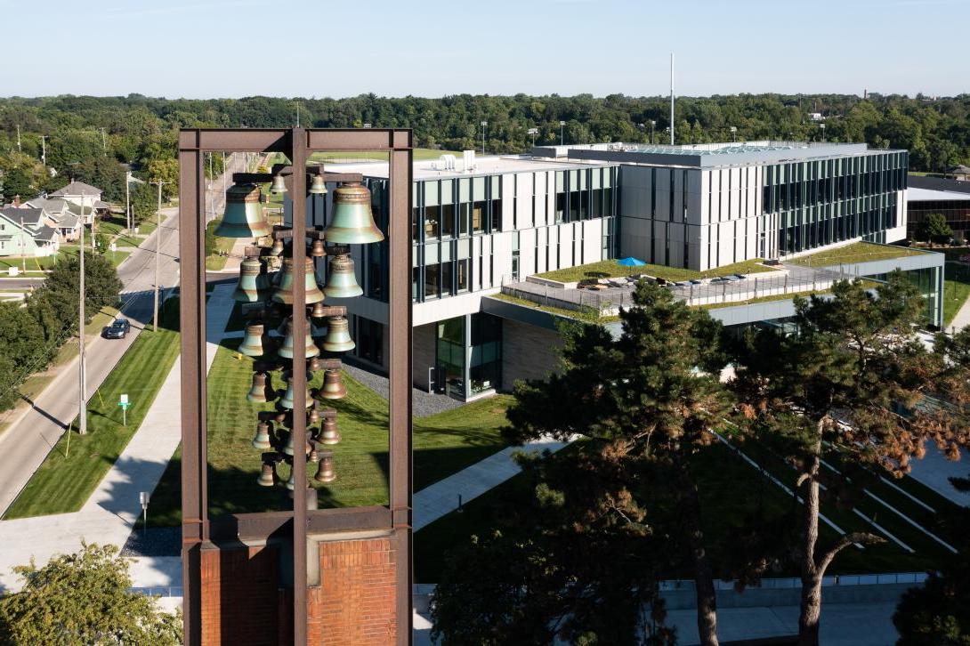 Bell tower with Learning Commons in the back